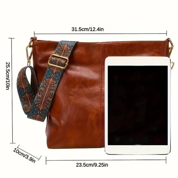 Brown Faux Leather Women's Bag w/ Patterned Bag Strap Shoulder or Crossbody NWT - Picture 5 of 5